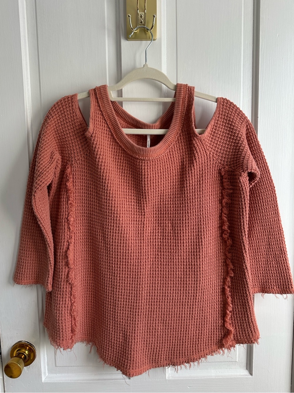 Free People Sunrise Sunset Waffle Knit Cold Shoulder Pullover Sweater